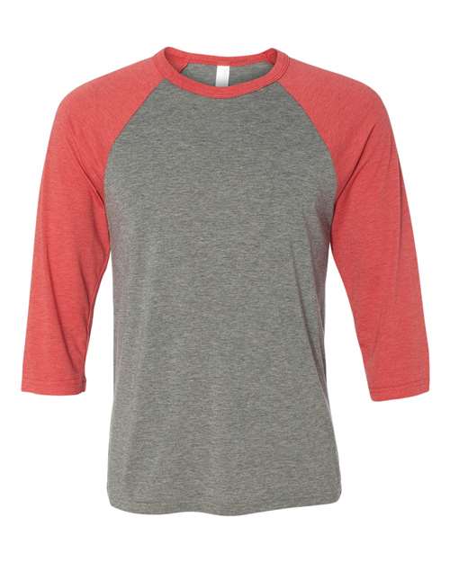 Gray/Heather Red Adult Three Quarter Baseball Tee