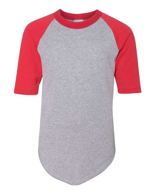 Youth Gray/Heather Red Short Sleeve Baseball Tee