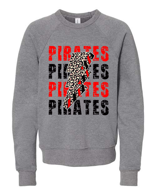 Youth Gray Pirate Lightning Crewneck